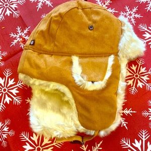 Dark tan trapper hat. Winter gear.
